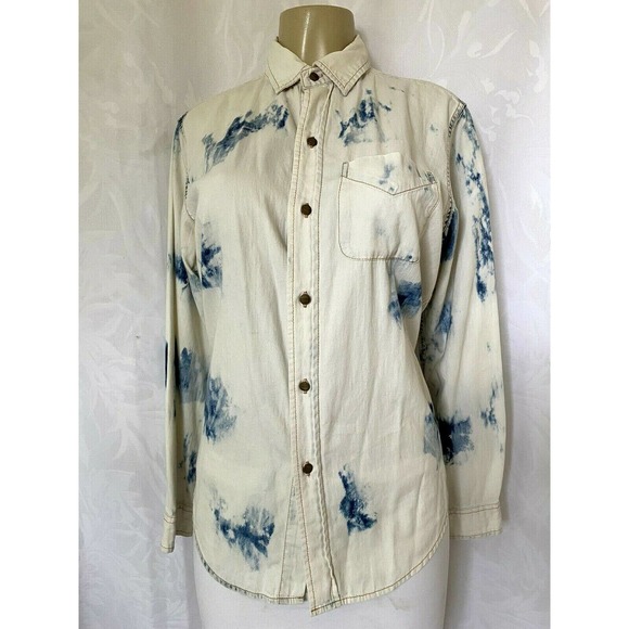Current Elliot Tie Dye The Prep School Shirt Cotton Long Sleeve Blue Whi… - Picture 3 of 6